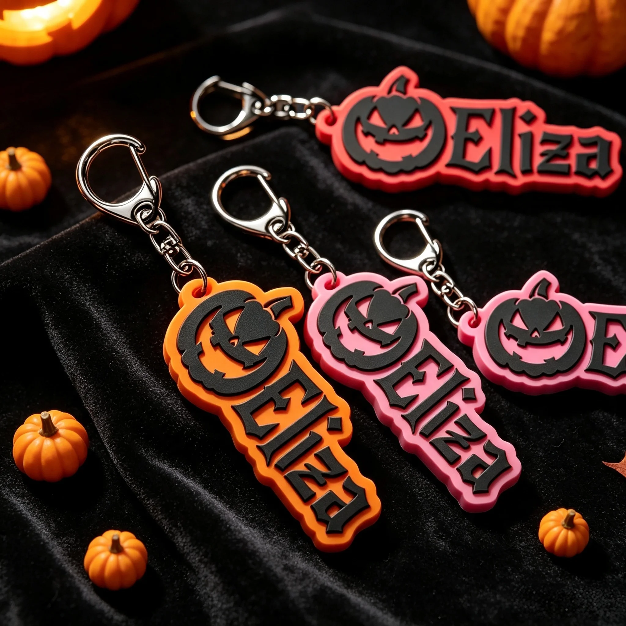Custom Fun Pumpkin Pattern Keychain, Custom English Name Personal Keychain, Acrylic Halloween Pumpkin Shaped Keychain