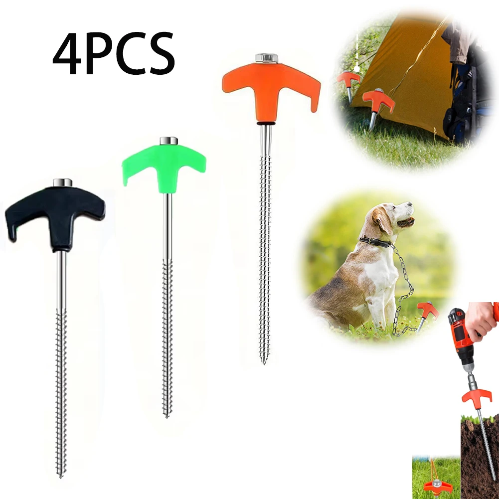 

4Pcs Outdoor Tent Nail 20/25/30cm Screw Anchor Stakes Pegs screw In Tents Peg Ground Nails M8 Carbon Steel Camping Trip tent peg