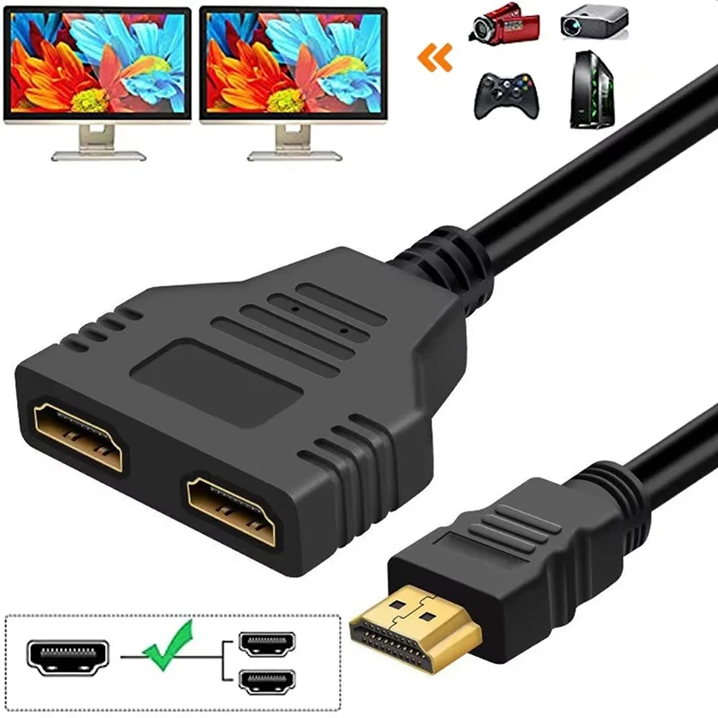 HDTV Cable 2 Dual Port Splitter 1 In 2 Out 4K HDTV Male To Dual Female Cable Adapter For Laptop TV Box PS3 DVD Cable Accessories