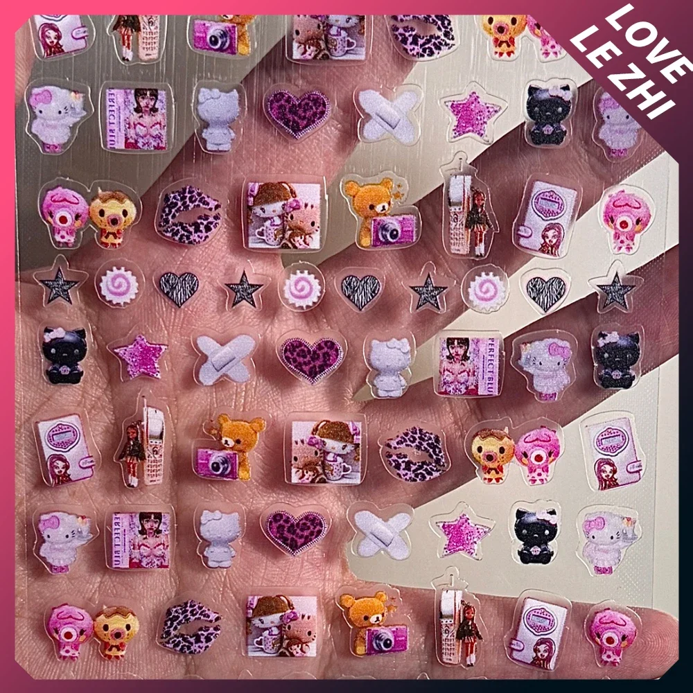 

2024 New Sanrioed Y2K Hello Kitty Diy Nails Art Stickers Cute Bear Animal Kawaii Notebook Room Decoration Stickers Accessories