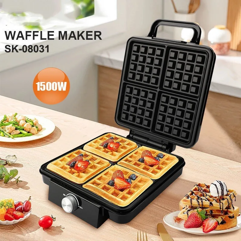 4 Slice Waffle Maker Multifunctional Breakfast Machine Sandwich Press Griddle for Home Kitchen Dormitory Cafe Breakfast Shop
