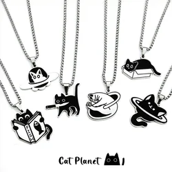 2024 Titanium Steel Black Cat Necklace For Women Men Trend Funny Cat Pendant Sweater Chain Couple Jewelry New Kpop Dancer Gift