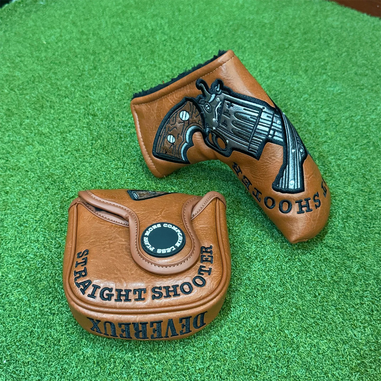 Golf Headcover Set,Western Cowboy Grand Canyon PU Leather Embroidery Driver Fairway Putter Head Cover Vintage Skull Revolver