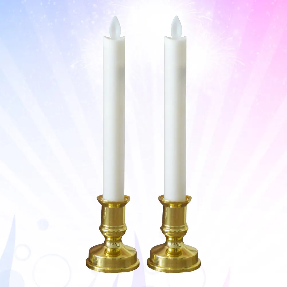 

1Pair LED Electronic Light Simulation Swing Rod Lamp Golden Base Yellow Pattern Smokeless Flameless Outdoor Decorative