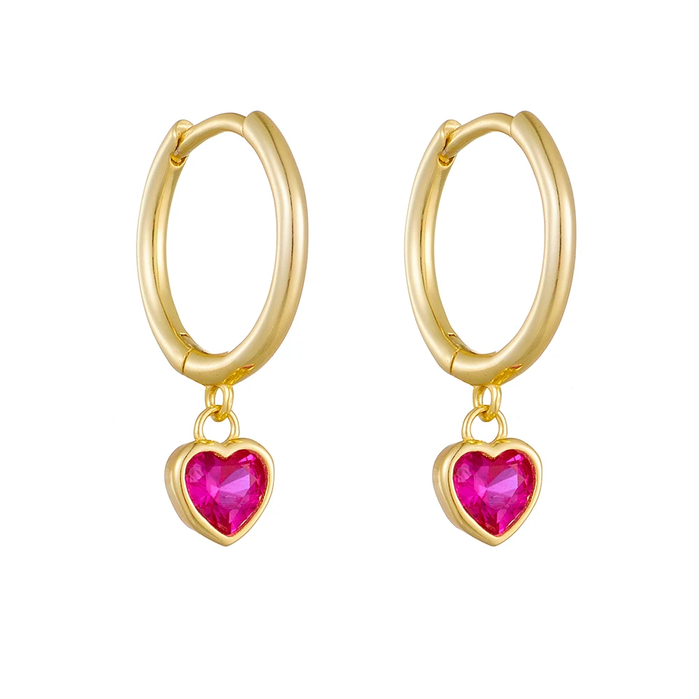 

new design garnet zircon heart huggie earrings 925 sterling silver 14K gold plated fashion drop earrings fine jewellery