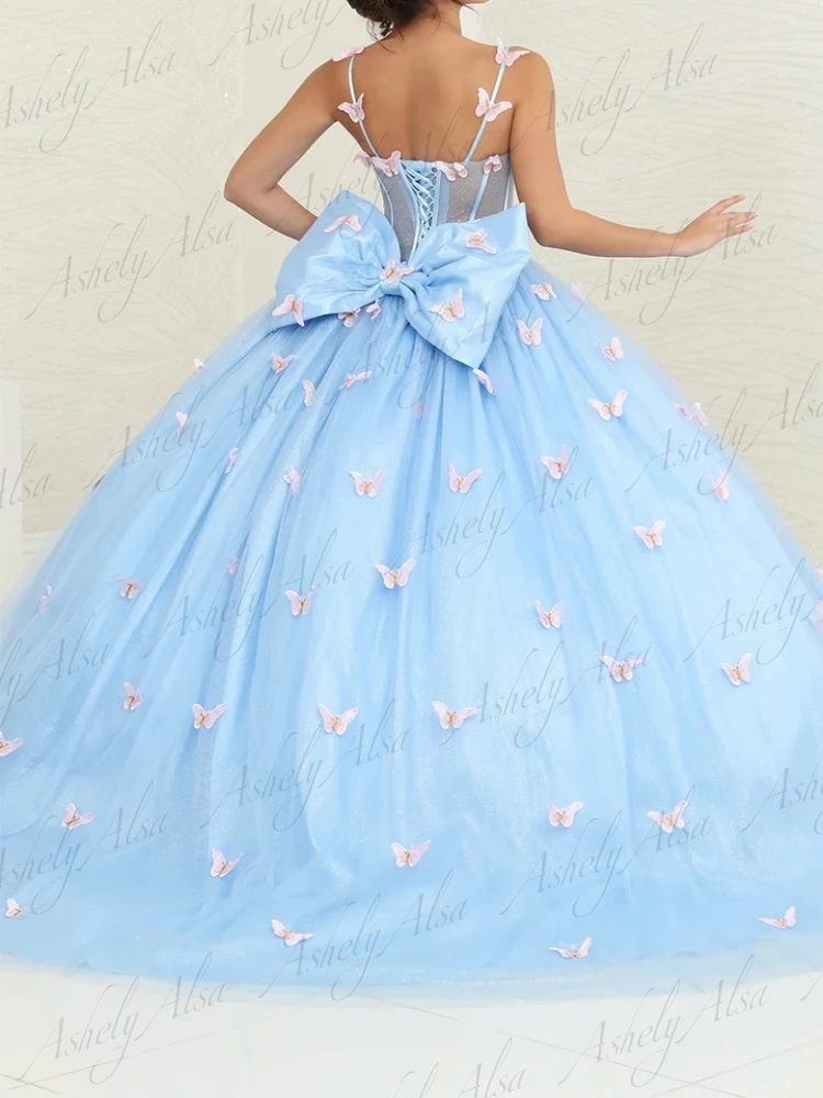 Vestido elegante de fiesta de cumpleaños para mujer, traje de fiesta con tirantes finos, mariposa, 15, 16, quinceañera