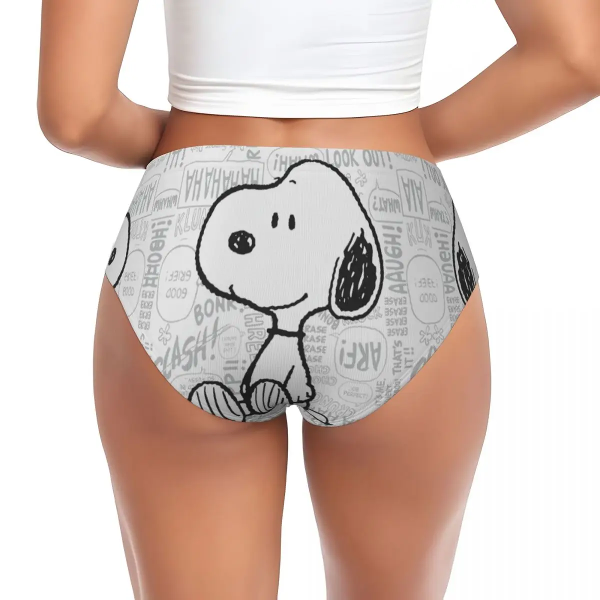 Custom Womens Snoopy On Black White Comics Panties Stretch Peanuts Briefs Underwear