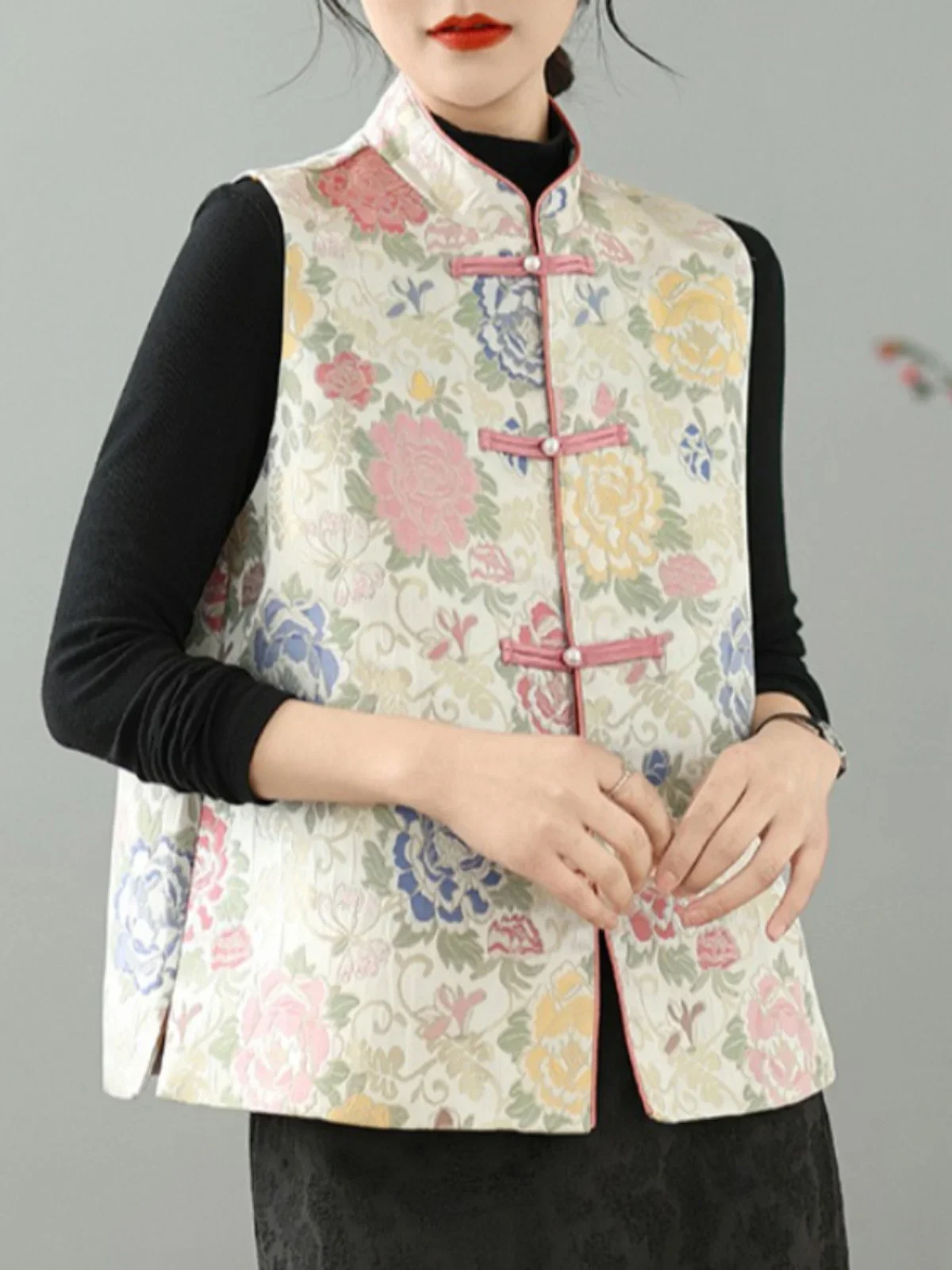 

Новый улучшенный жилет с китайской цветочной вышивкой, женская одежда, воротник-стойка, без рукавов, одежда Тан, топ в национальном стиле, весна