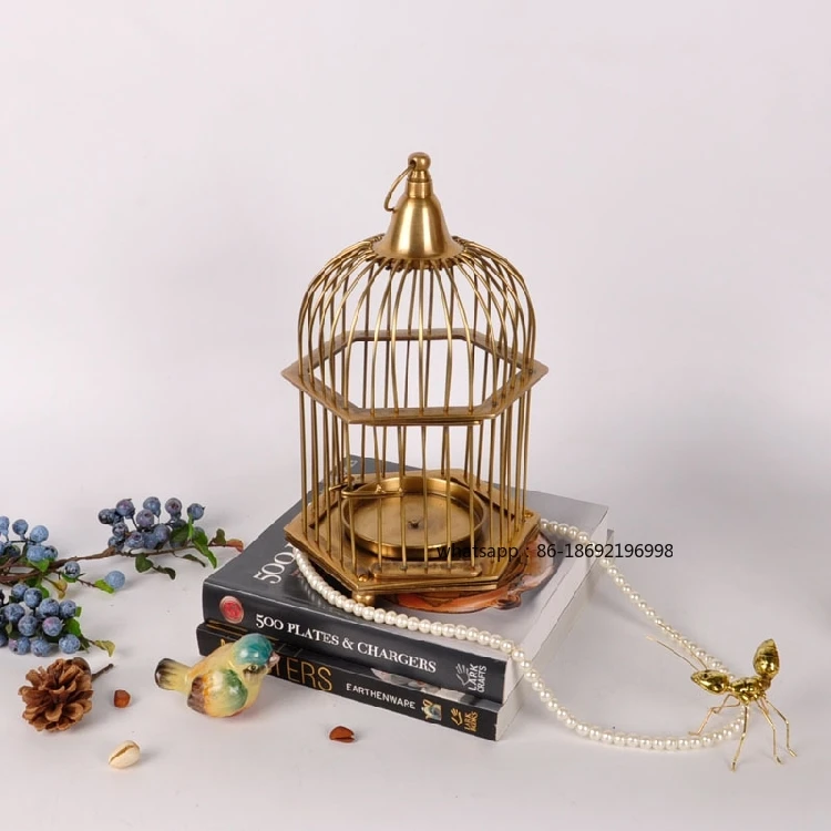 India Imported European Brass Home Decoration Ornament Retro Old Bird Cage Candlestick To Attract Wealth Decoration