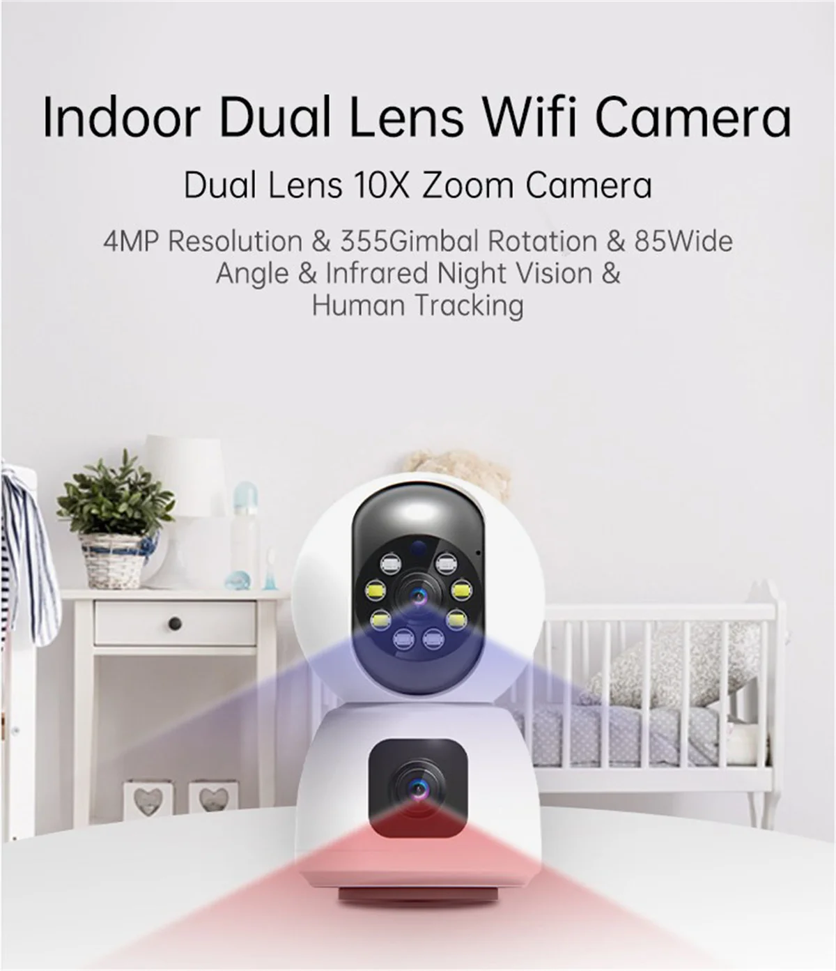 2MP 1080P Eseecloud APP Dual Lens Wireless PTZ IP Dome Camera Full Color AI Humanoid Detection Home Security CCTV Baby Monitor