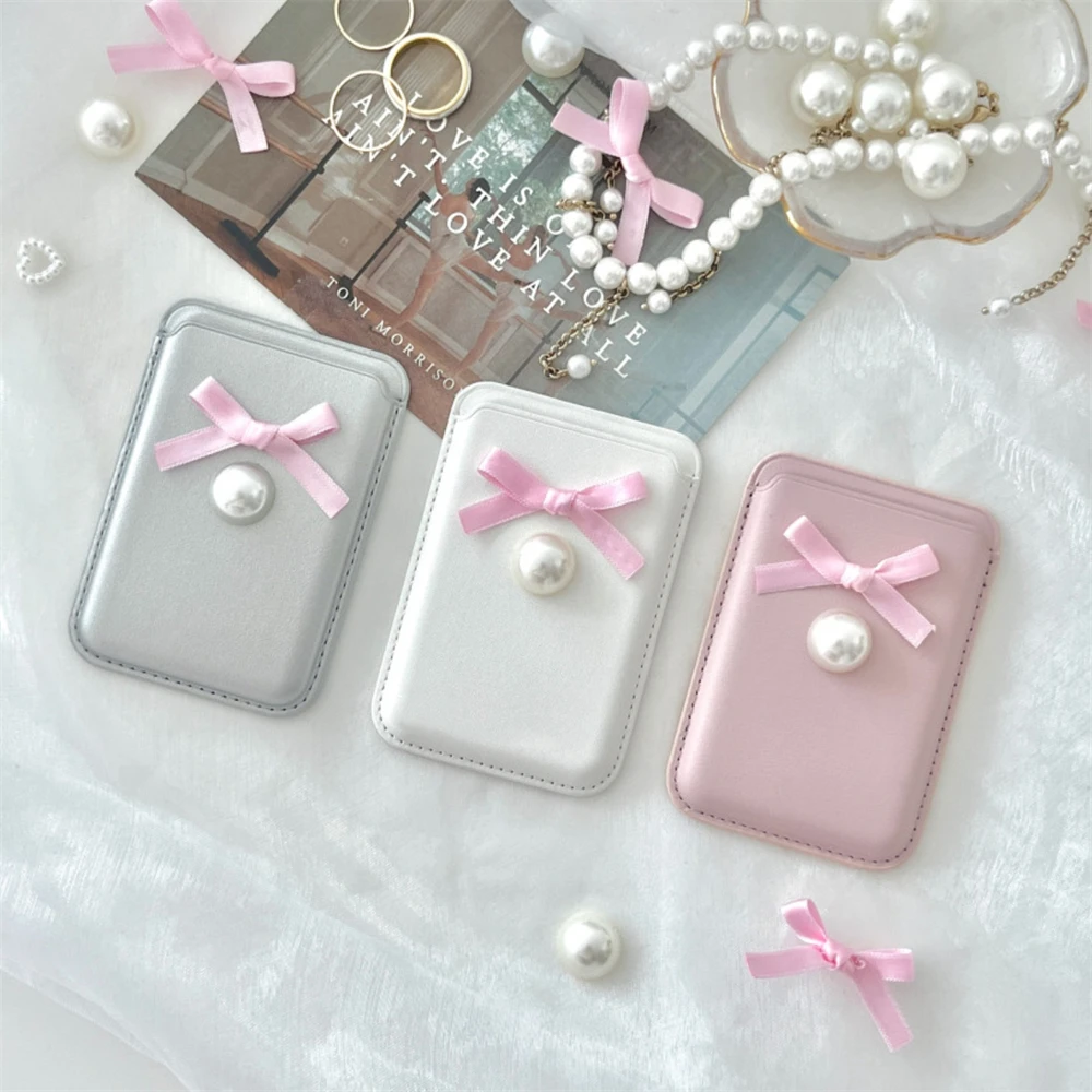 INS 3D Pearl Bowknot Phone Accessories Wallet Card Slot Holder Magnetic  Card Holder Wallet With MagSafe Korea Accessories Girl