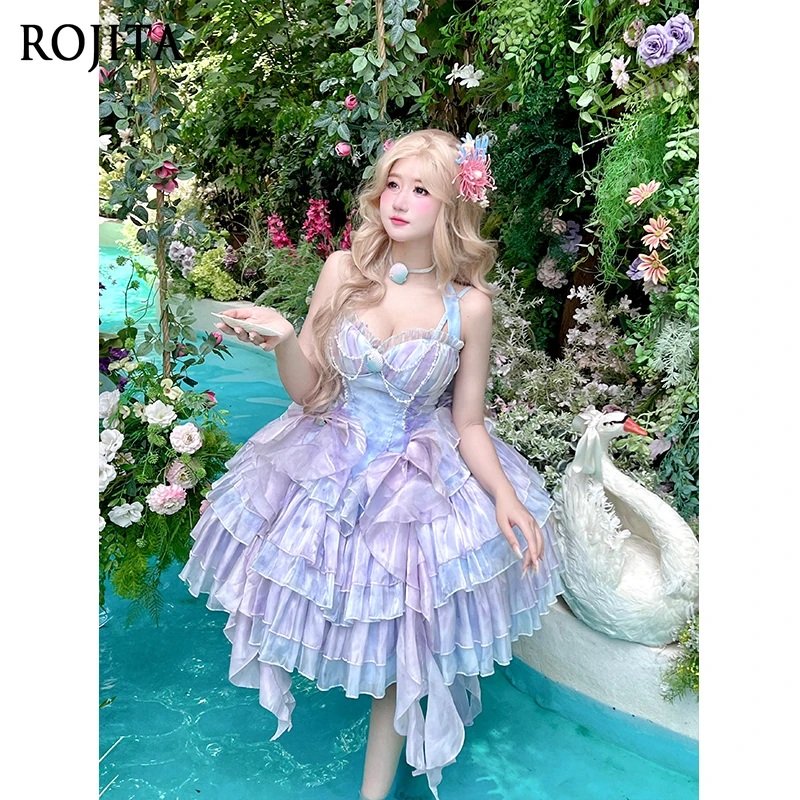 Mermaid Princess Beach Vacation Summer Dress Romantic Island Beach Atmosphere Dress Dreamy Blue and Purple Color Strap Dress