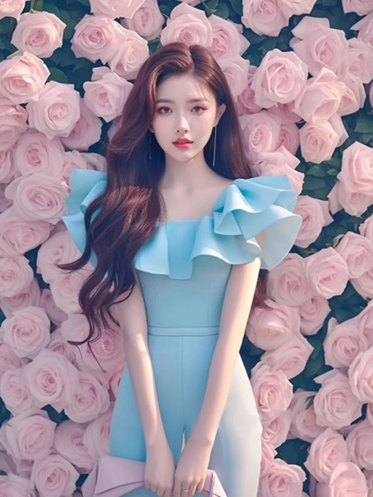 Pantaloni interi blu Ele Lady Sle Pantaloni lunghi a vita alta da donna Pendolari Sle Zipper Riduzione dell'età di alta qualità Estate