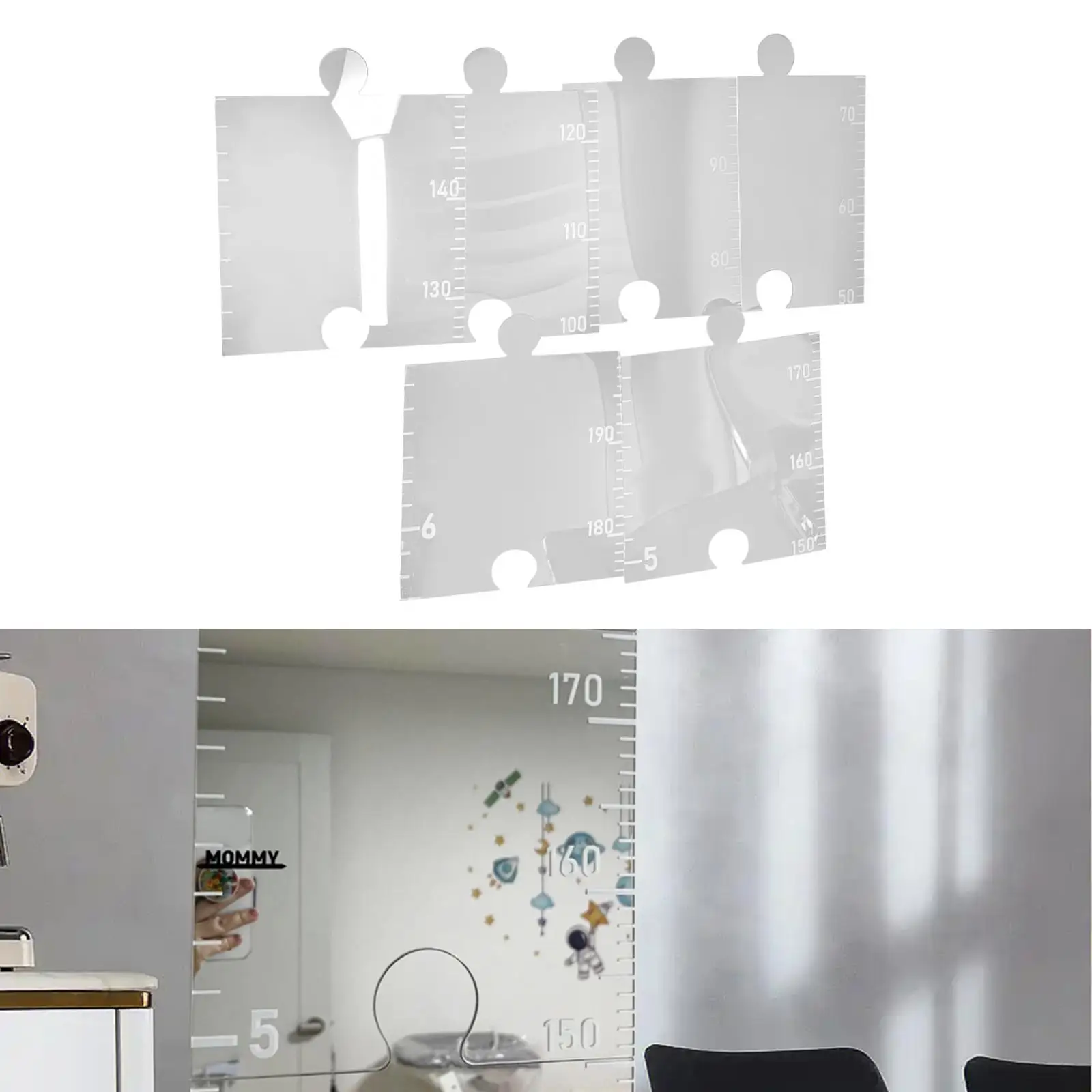 7x Mirror Growth Chart for Wall Kids Height Measuring Mirror with Stickers, Easily Install Wall Decoration for Home Classroom
