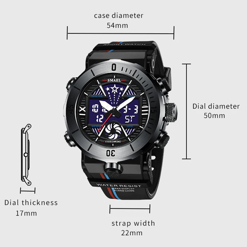 New SMAEL Dual Display Watch Military Quality Mens Sports Watches Digital Alarm 8051 Military Clock Shock Led Watch Waterproof