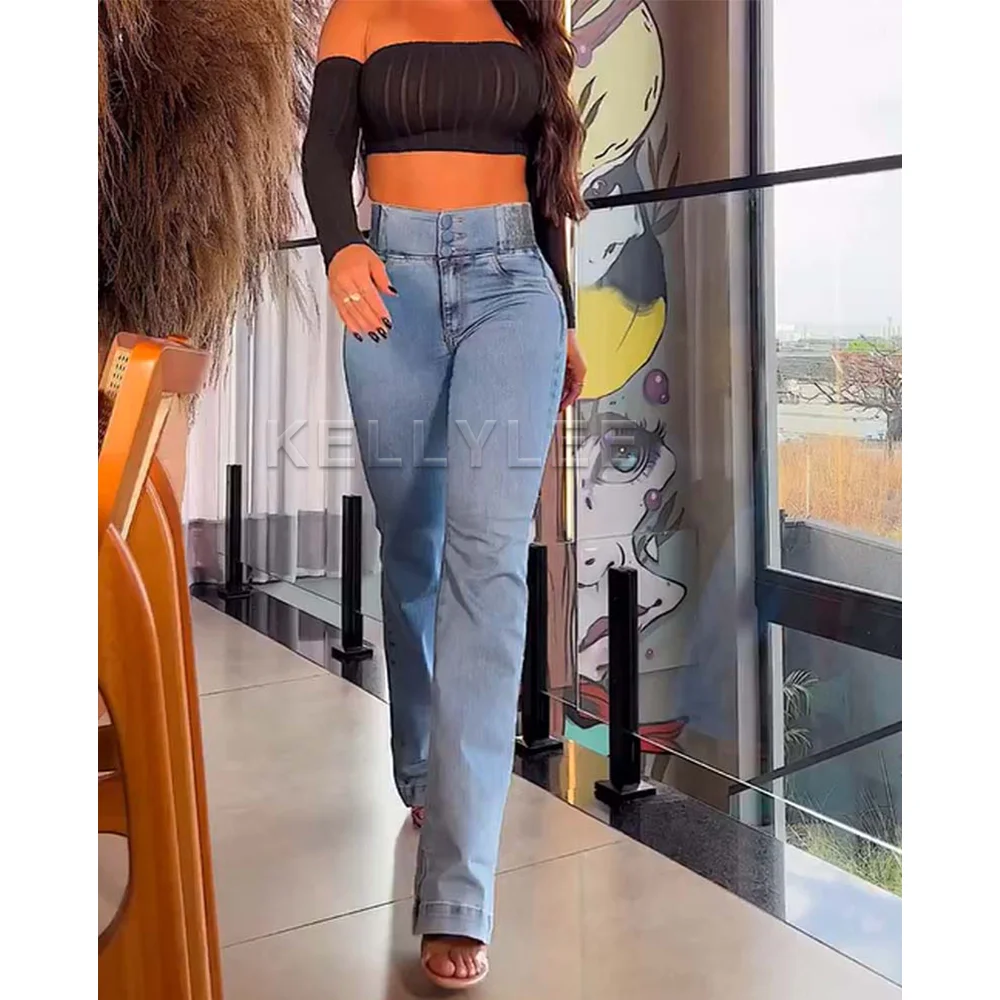 

Stylish Rise Hips Flared Trousers Y2K Streewear Daily Denim Pants New High Waist Slim Fashion Jeans Fall Clothes 2024 Women