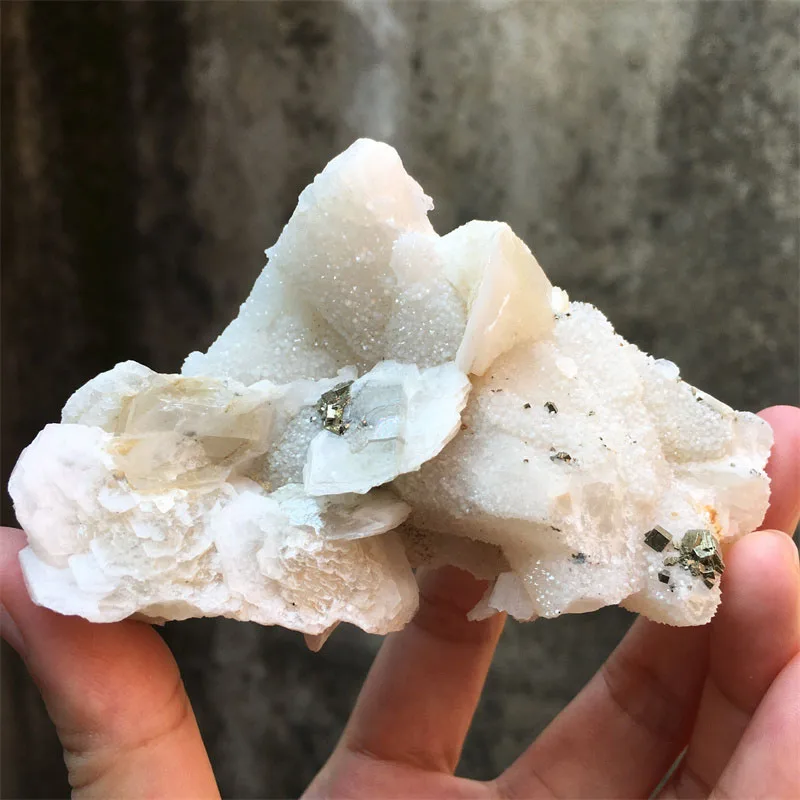 Natural Rose Flake Petal Calcite (Fluorescence ) With Pyrite Mineral Specimen Healing Energy Crystal Stone Home Decor Collection