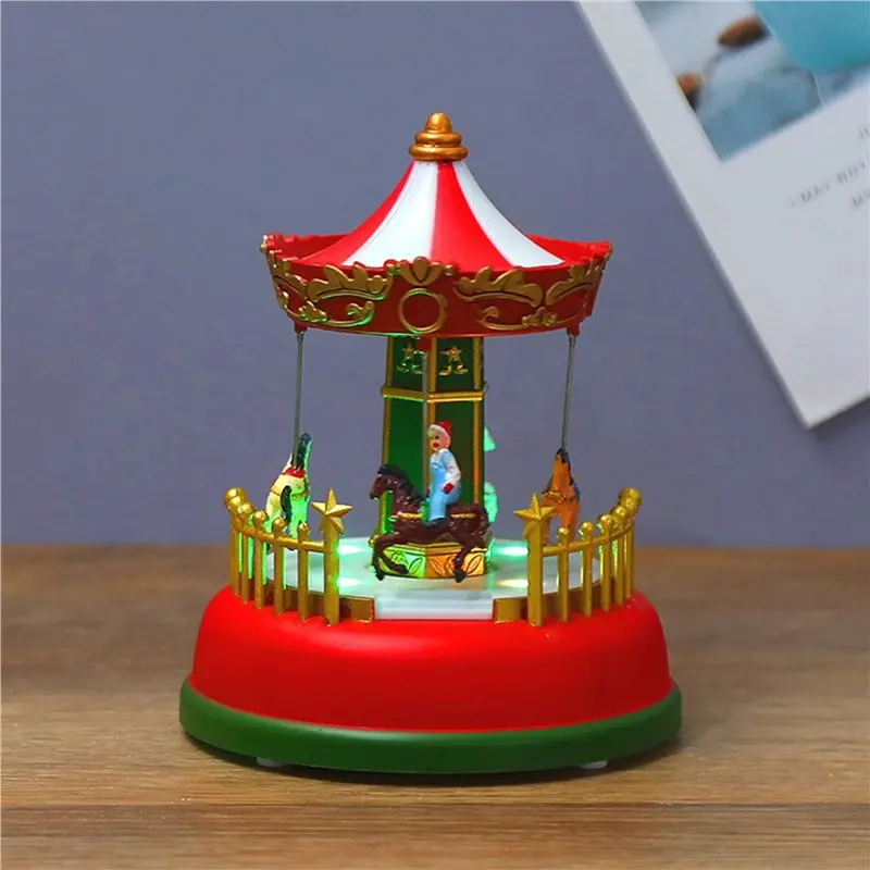【EFFICIENT 】2X Illuminated Village Ferris Wheel Christmas Houses Village Displays LED Lights Musical Miniature Statue Decoration