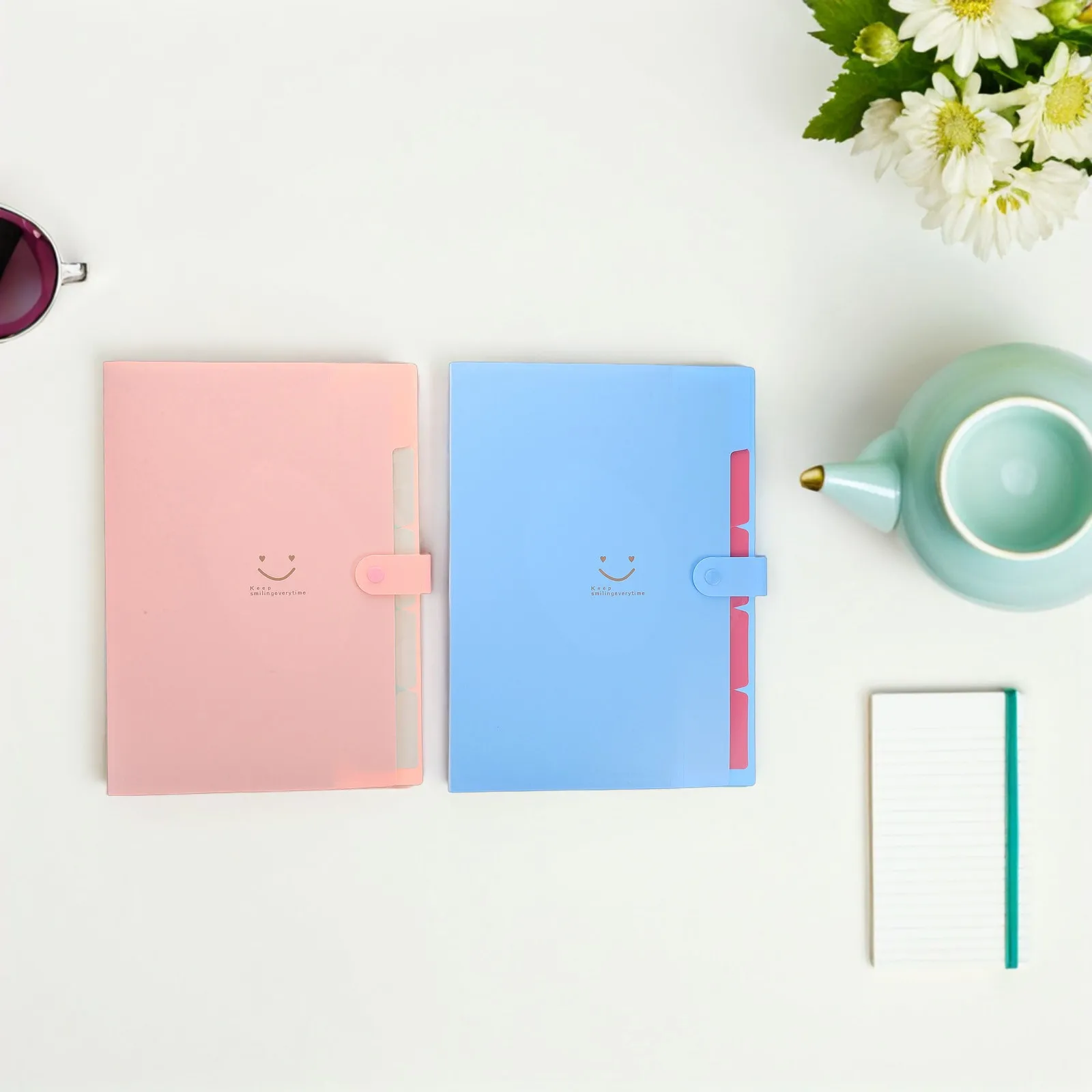 2Pcs Light-Toned Plastic File Folder Large Capacity Multi-Pocket Document Organizer for School Office Home Use Candy Color