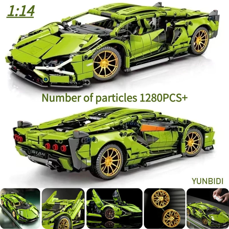 Technology Racing Car Block Model 1280PCS+ 1:14 Motion Speed Car Model Mechanical Super Block Assembly Toy Children Adult Gifts