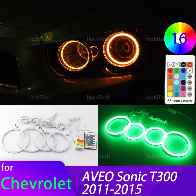 High Quality 16-Color RGB Cotton LED Angel Eye Rings Daytime Light for Chevrolet AVEO Sonic T300 2011-2015 Accessories