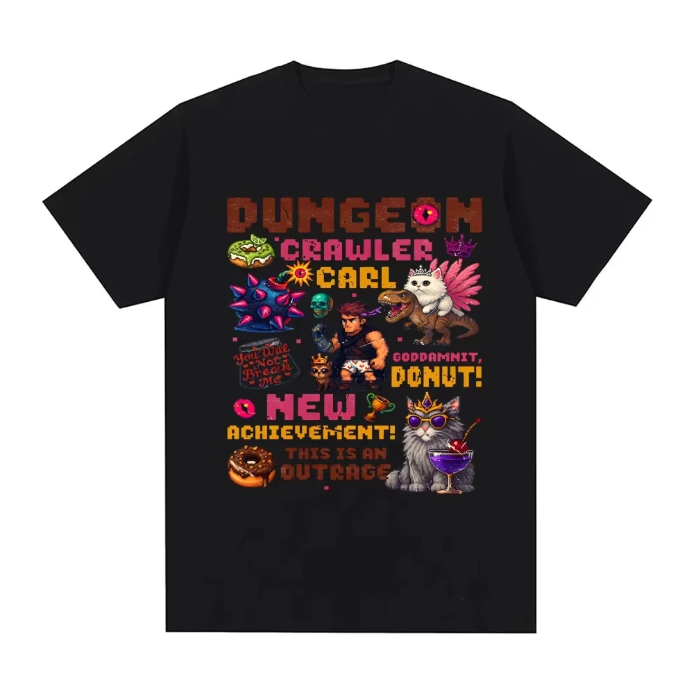 White Dungeon Crawler Carl Pixel Art T-Shirt Cotton Graphic Tee Men Women Summer Streetwear