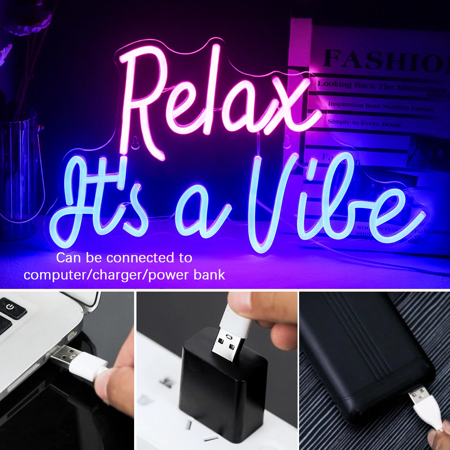 Relax It's a Vibe Neon Sign LED Room Wall Decor USB Powered For Party Bedroom Game Room Club Party Gaming Light Man Cave Decor