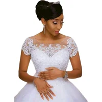 Vintage Lace Appliques African Beading Wedding Dresses Short Sleeves Vestido De Noiva Robe De Mariee Bride Dresses Bridal Gowns - Image 4