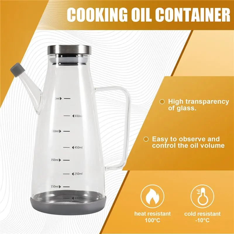 Large High Borosilicate Glass Oil Bottle For Cooking,25Floz Oil And Vinegar Dispenser Cruet With Non-Slip Silicone Base-B51B