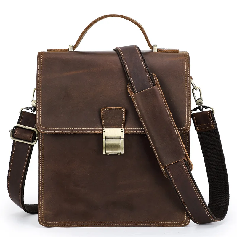 Crazy Horse Lederen Mannen Crossbody Tas Grote Capaciteit Tote Casual Echt Cow Lederen Schoudertas Messenger Bag Mannelijke Zakelijke Werk Tas