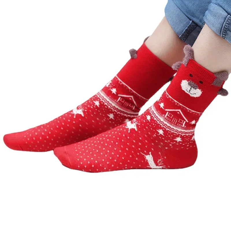 Calzini da donna natale inverno autunno Kawaii cotone Beige rosso kaki ragazze carino calzino per donna ADT113