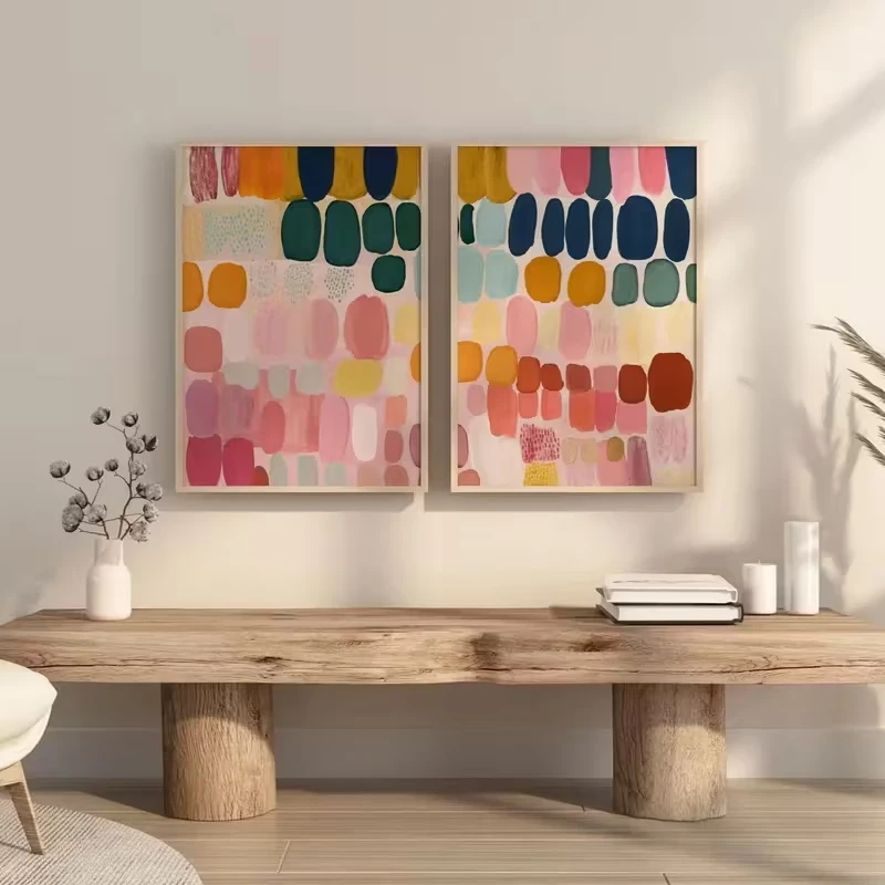 Frameless Cute and Colorful Brushstrokes Poster Prints Modern Abstract Smear Teen Girl Room Dormitory Decor Apartment Decor 2PCS