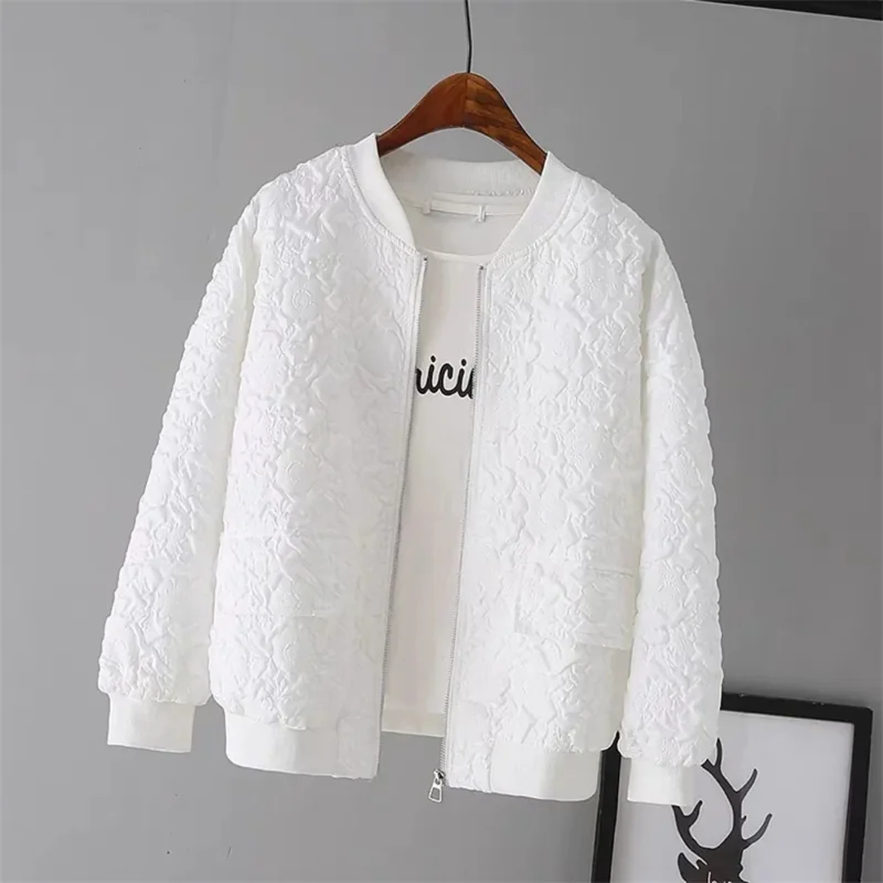 Fashion Women\'s Short Baseball Jacket 2024 Spring Autumn New Korean Casual White Jacket Top Female Cardigan Zipper Jackets