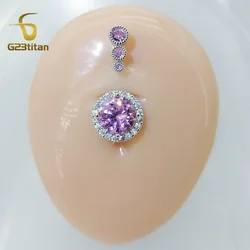 G23Titan Pink Crystal Zircon Belly Button Ring 14G G23 Titanium Bar Navel Ombligo Piercings Anti Allergic Body Jewelry for Women