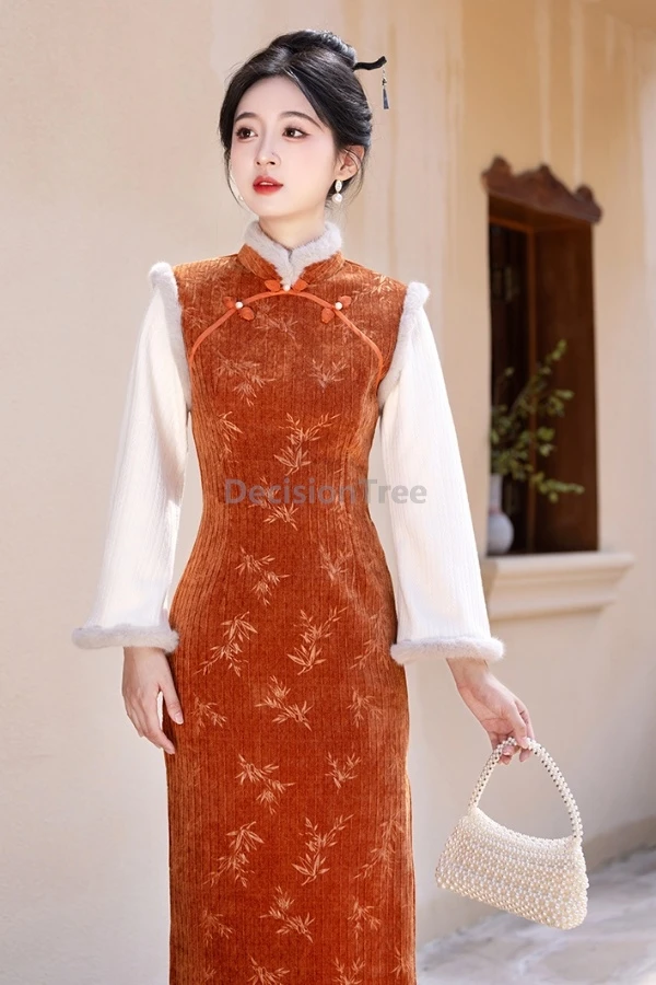 

2025 youth elegant temperament women's winter daily qipao thicken warm new chinese style cheongsam improved literature art qipao