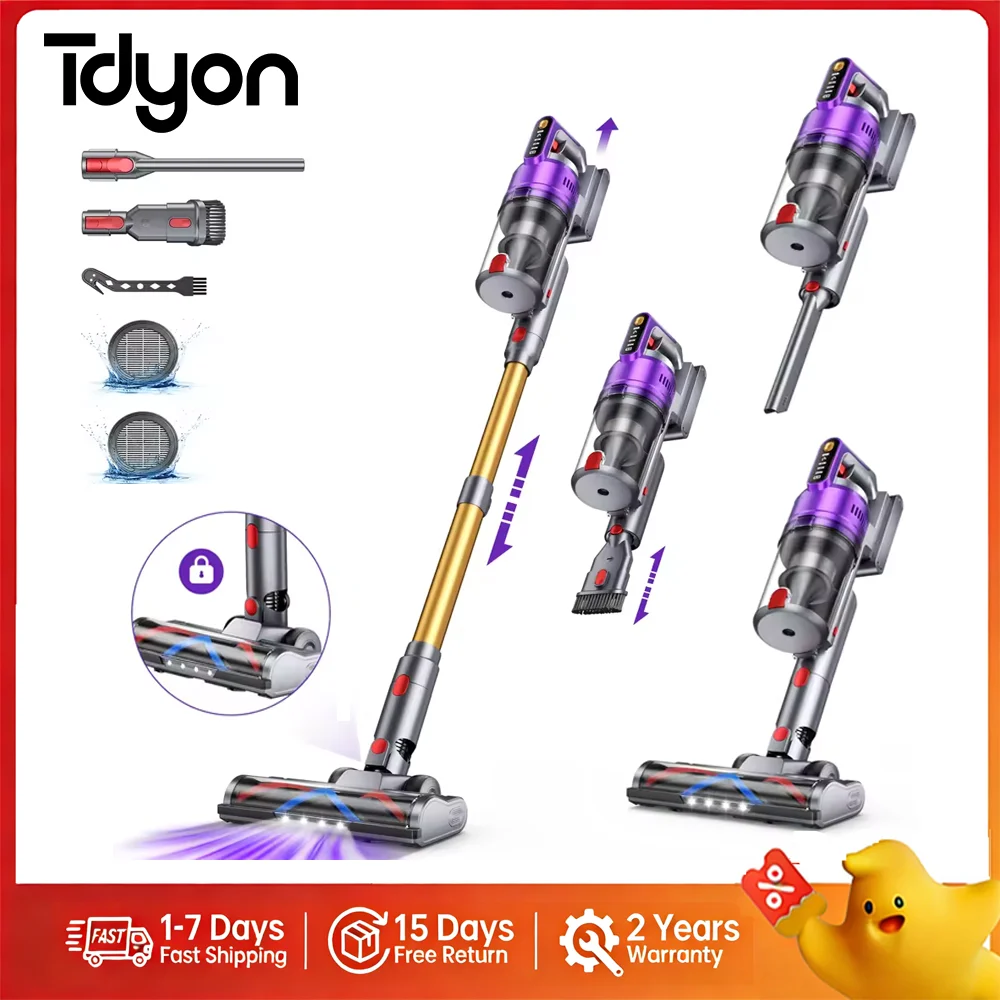 Tdyon Nova 680W 70000PA Cordless Vacuum 75Mins Runtime Removable Battery Self-Standing Wall Charging for Pet Hair Carpet Home