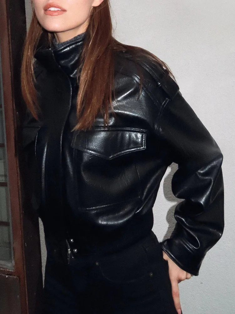 Faionable Stehkragen Kunstleder Gürtel Jaet Damen-Oberbekleidung Winter 2025, Neuankömmling Ele Personali