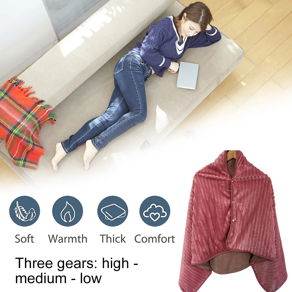 3 Heat Settings Blanket USB Electric Heating Shawl Soft Cold Protection for Indoor Outdoor Warm Carpet Electric Mattress