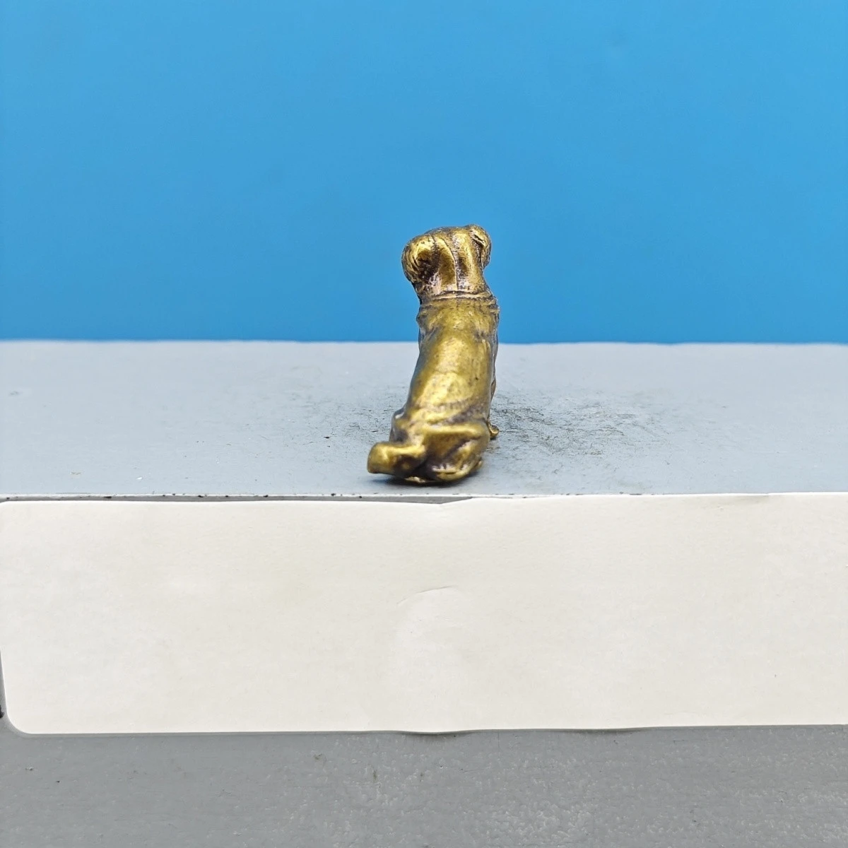 Vintage Brass Sitting Pekingese Mini Figurine Realistic Pet Dog Ornament Moss Bonsai Sand Table Desktop Decor Gift