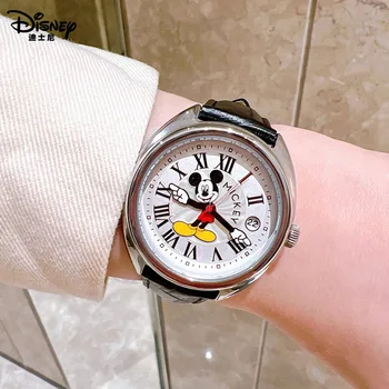 Disney Mickey Mouse children's watches luminous leather quartz wristwatch boys girls birthday gift student clock young men women