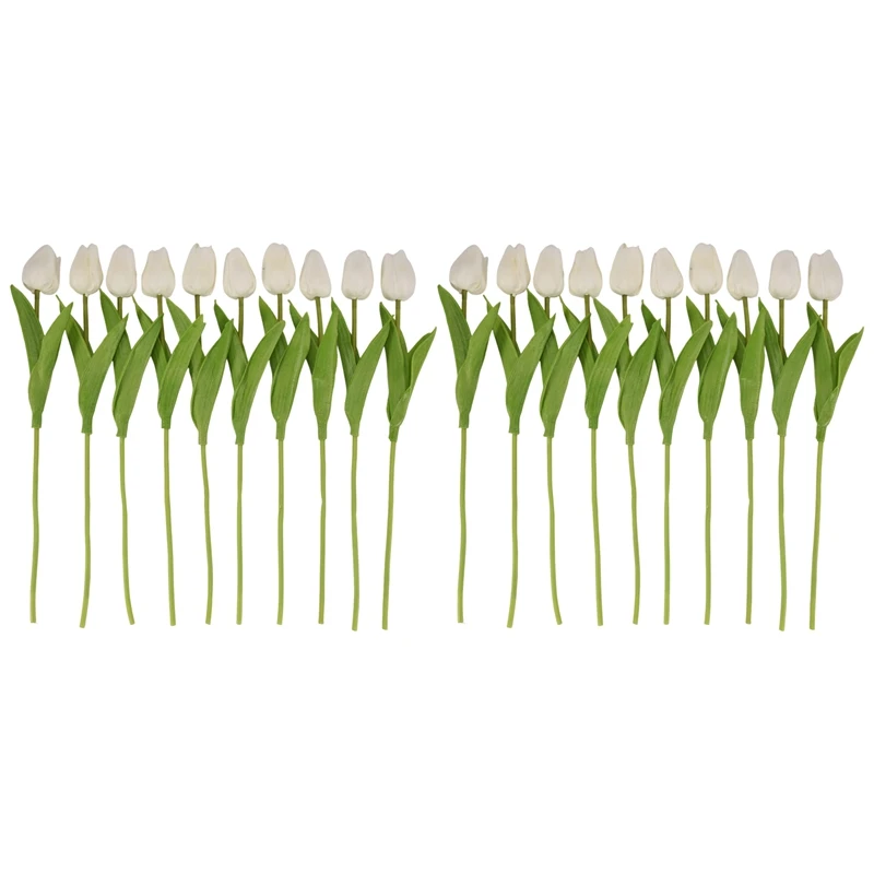 20Pcs White 13.8Inch Artificial Tulips Flowers For Party Decoration,Wedding Home Decoration