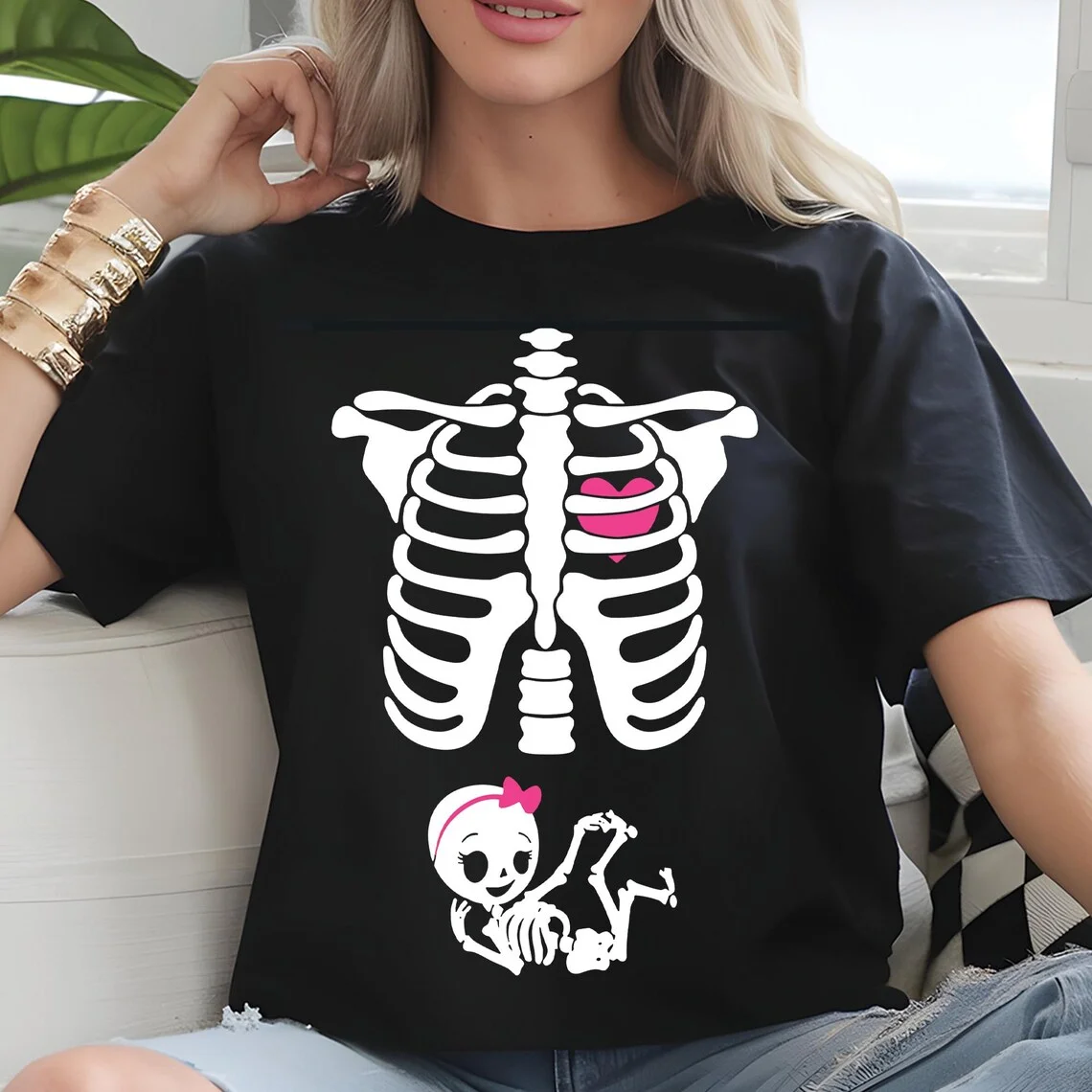 

Футболка со скелетом для маленьких девочек на Хэллоуин, футболка для беременных, топ в стиле Харадзюку, женская дизайнерская одежда в японском стиле манга