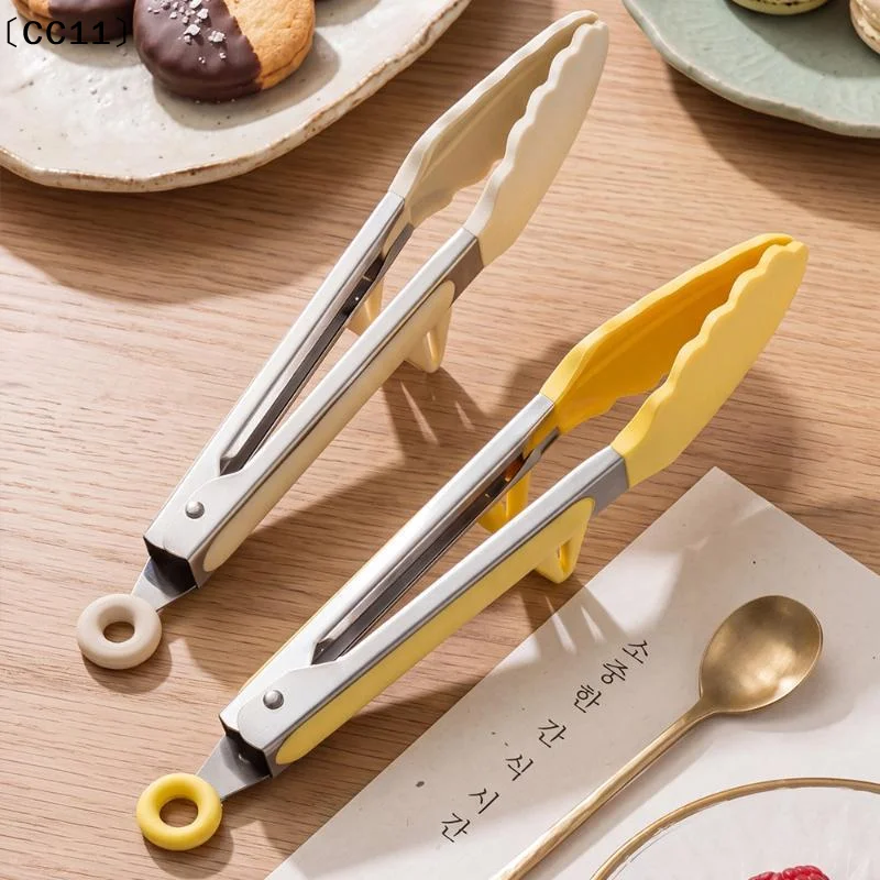 Pinzas de silicona para barbacoa, pinzas para servir ensalada, pan y alimentos, pinzas antiadherentes para barbacoa, herramientas y utensilios de acero inoxidable〔CC11〕