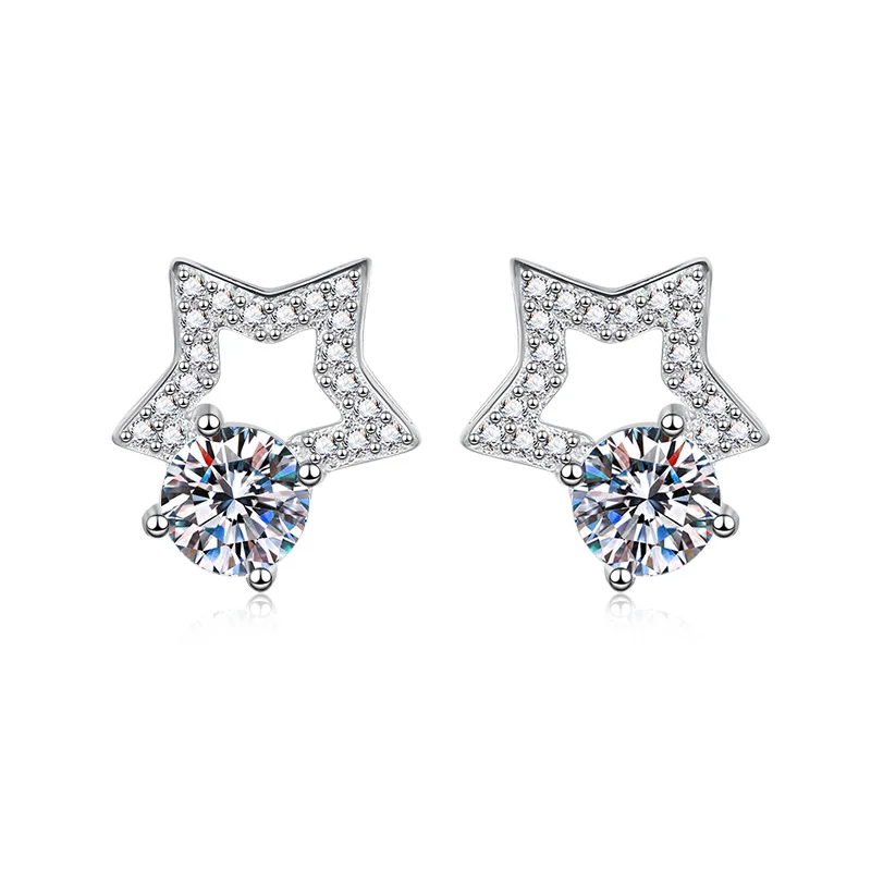 

S925 pure silver jewelry pentagram moissanite fashionable earrings for women, light luxury versatile silver earrings