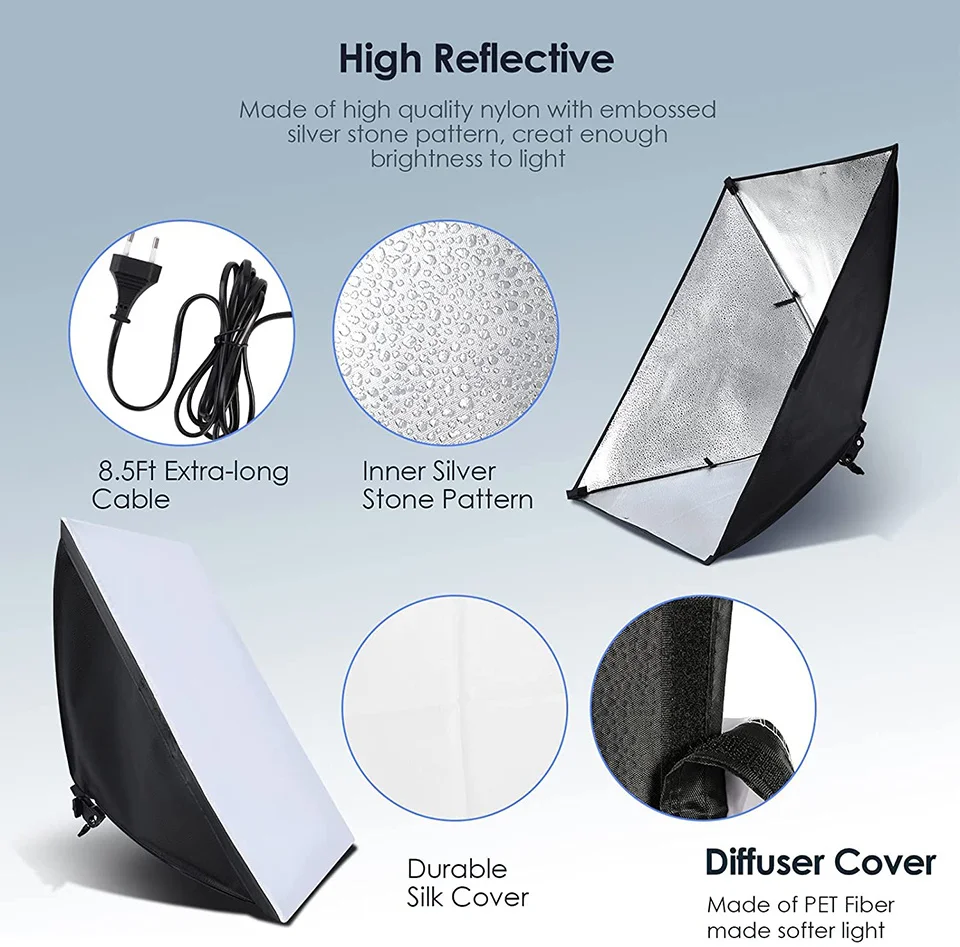 Soft Box Lighting Kit Continuous Photography Lighting SoftBox Photo Studio Lights With E27 Socket For Camera Shooting Video