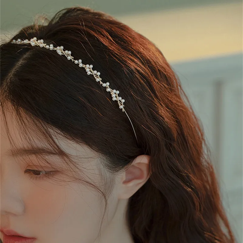 Soft Thin Pearl Headbands Cross Elegant Women Hairbands Simple Party Headdress Fashion Crown Accessories