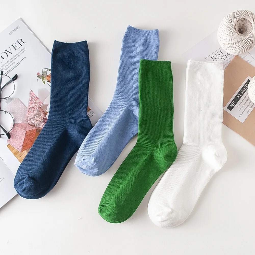 Colorful Harajuku Retro Women Cotton Candy Solid Color Socks Winter Korean Klein Blue Ancora Red  Green Designer Christmas Cute