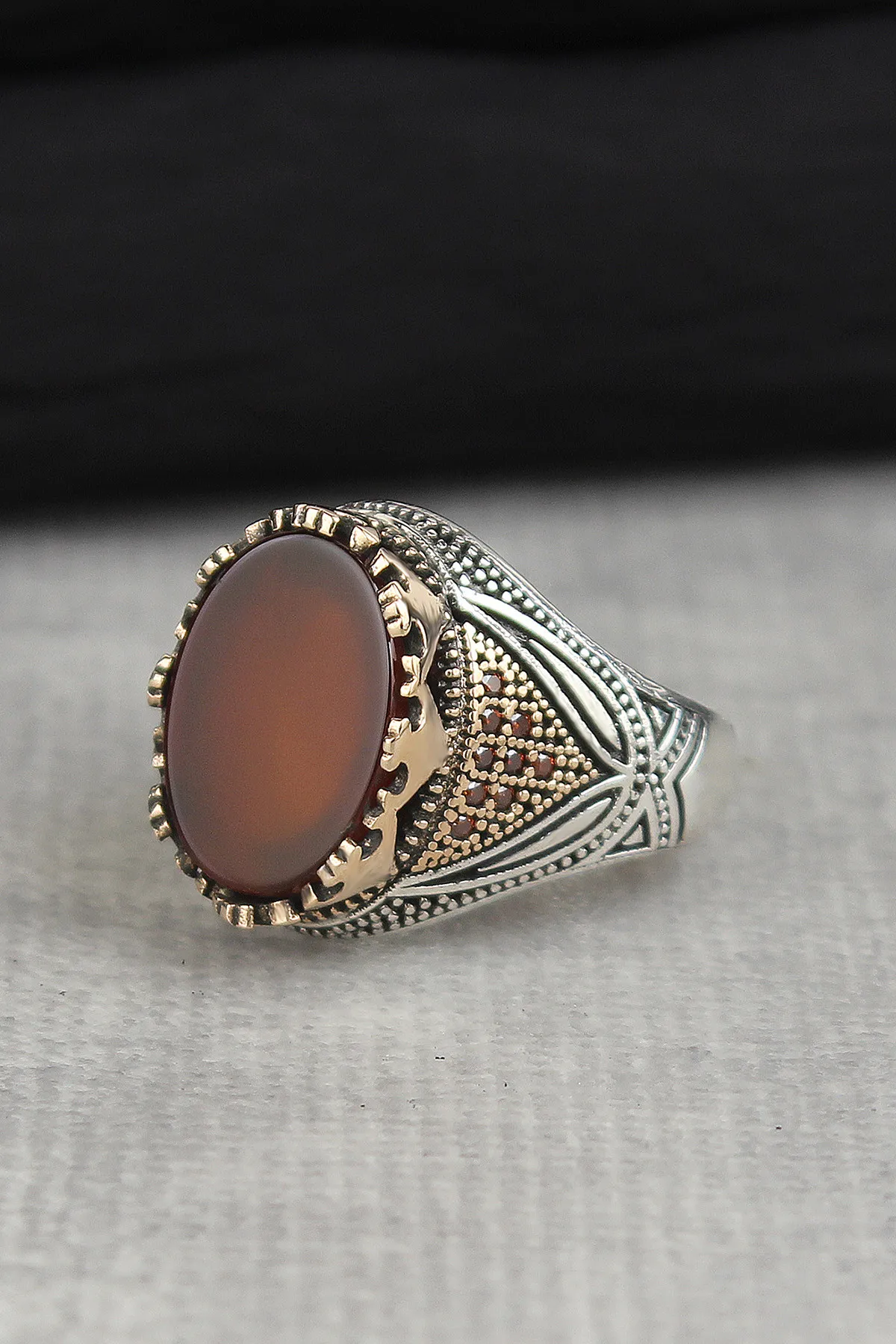

Agate Gemstone 925 Sterling Mens Silver Ring