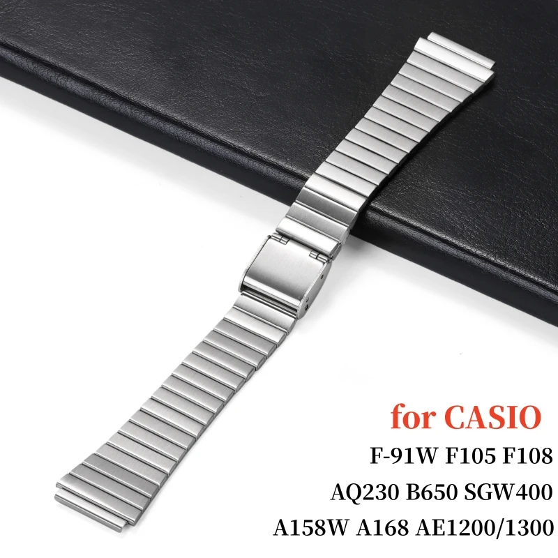 For CASIO F-91W/A158/A159/A168/A169/B650/AQ230 /AE500W 18mm 20mm Stainless Steel Watchband Ultra-thin Metal Bracelet Replacement