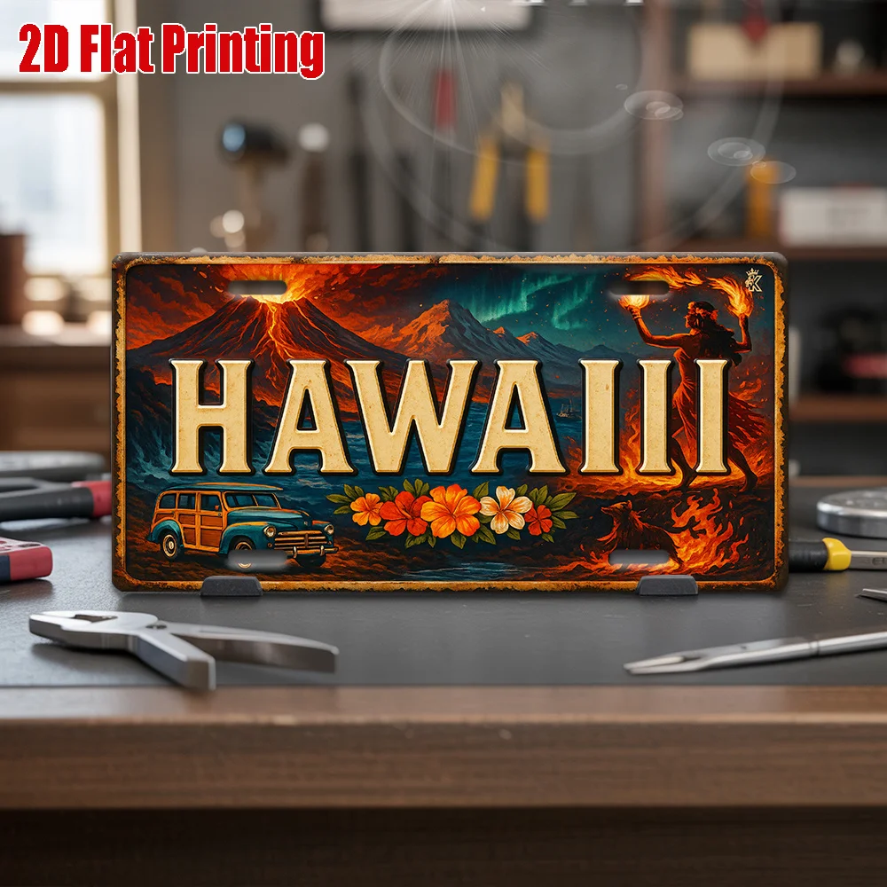 2D Flat - [2D Flat] 1pc Hawaii Tropical Lava View Metal Sign | 2D Flat Printing, Vintage Aluminum, 30.48cm * 15.24cm, Decorative